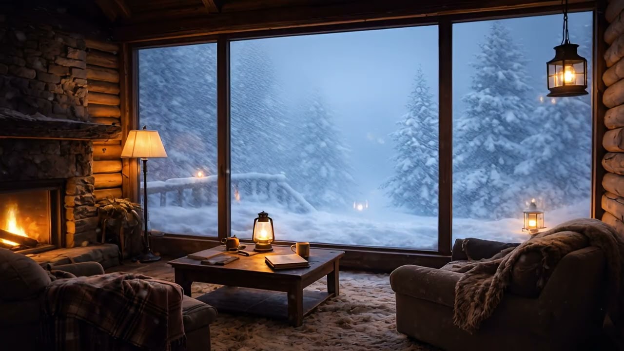 2 Hours Cozy Blizzard Cabin ❄️ Snowstorm Outside Window for Deep Sleep