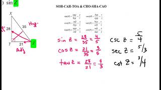 Finding The Six Trig Ratios Given Three Sides of A Triangle