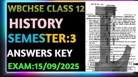 west Bengal Board class 12 question paper history//wbchse class 12 history semester 3  answer key//