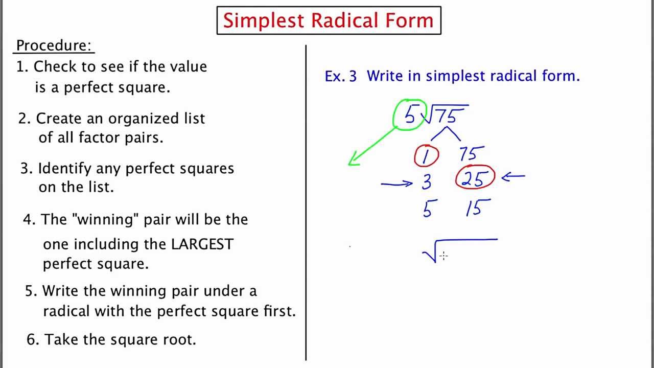 simplest radical form examples
 MathCamp12: Simplest Radical Form