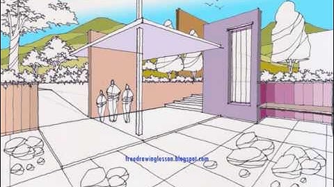 Perspective Drawing : Draw a box : A scenery 65... a public park...  in a two point perspective.