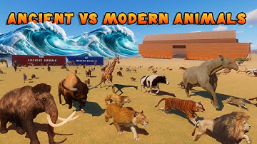 100 Ancient Animals VS 100 Modern Animals Race in Noah