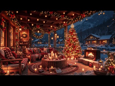 Cozy Cabin Ambience With Christmas Jazz Music Crackling Fireplace Gentle Snowfall For Great Mood 