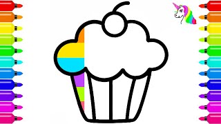 Como Desenhar E Colorir Um Cupcake De Cereja Tão Fácil Para Crianças E Bebêsaprenda As Cores
