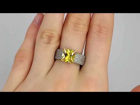 Каблучка срібна жіноча БС2137 вставка жовті фіаніти розмір 9 мм розмір 18, видео 1