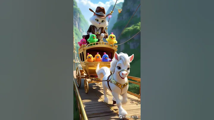 Watch the video about Dancing Colorful Chicks Ride a Royal Carriage with Cowboy Cat! 🐥🐱🌉✨ #Shorts