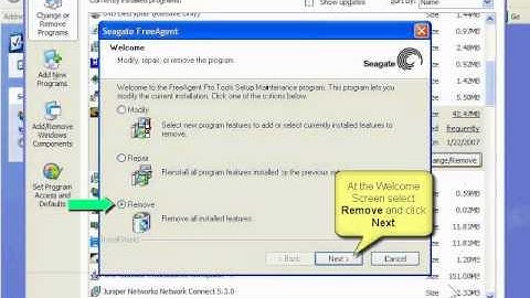 Uninstalling FreeAgent Pro Tools from a Windows XP Computer