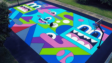 Artist GREG MIKE paints an entire basketball court in the ATL.