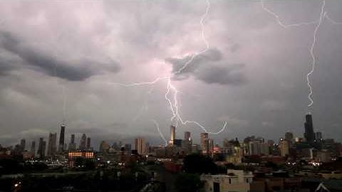 Lightning strikes three of the tallest buildings in Chicago at the same time!