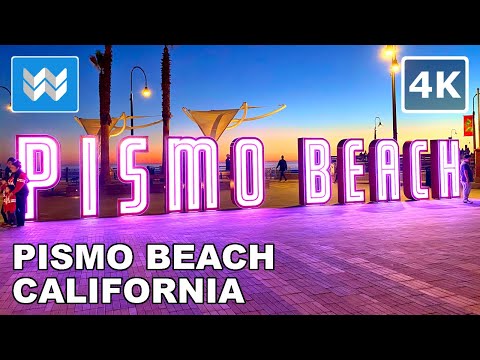 [4K] Sunset at Pismo Beach Pier in San Luis Obispo County, California USA - Walking Tour 🎧 Binaural