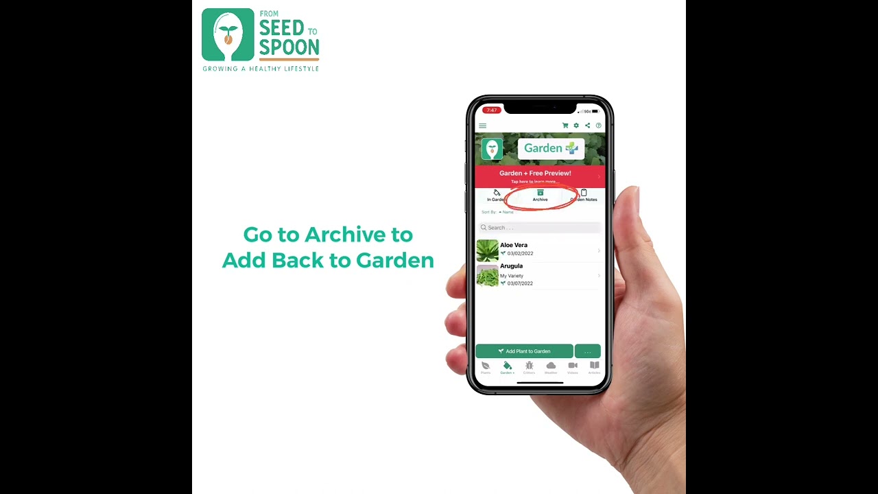 How to Archive (& Access Archived) Plants in Garden+ - From Seed to Spoon App Feature #Short