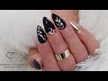 Autumn nails.Salon nails. Black and gold nail art. How to do gel infill, rebalance Autumn nail art