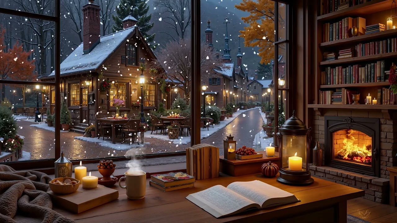 Прекрасная зимняя кофейня ❄️ Нежный джаз, фортепиано и тёплый камин — всё для концентрации и учёбы