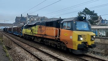 Loaded Log Wagons Freight Move Colas Rail 70813 6J37 Carnforth 06/11/2024