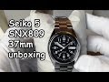 Seiko 5 SNX809 37mm military watch unboxing