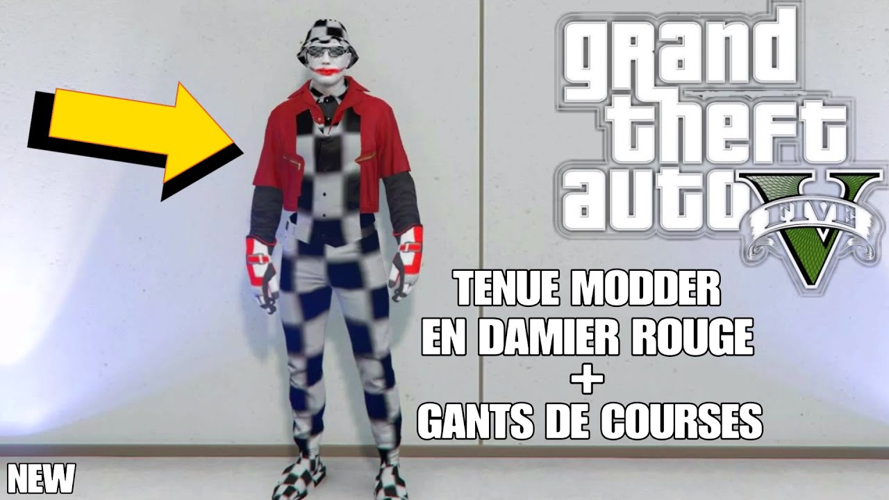 AVOIR UNE TENUE MODDER FULL DAMIER ROUGE + GANTS DE COURSES SUR GTA 5