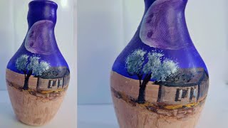 landscape painting on a vase /vase or pot painting /easy painting for beginnets