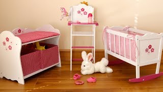 Baby Dolls Bedroom Rocking Cot Bed Highchair Changing Table - Baby Annabell Evening Routine.