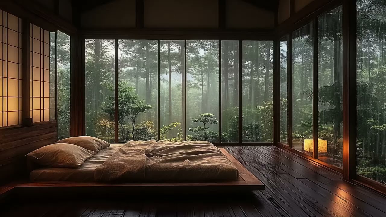 Gentle Piano Music and Heavy Rain Sound in Cozy Room | Relax Study Focus and Sleep
