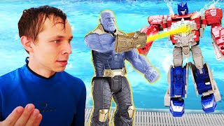 Видео про супергероев и Щенячий патруль. Акватим и Оптимус Прайм против Таноса. Игры в аквапарке