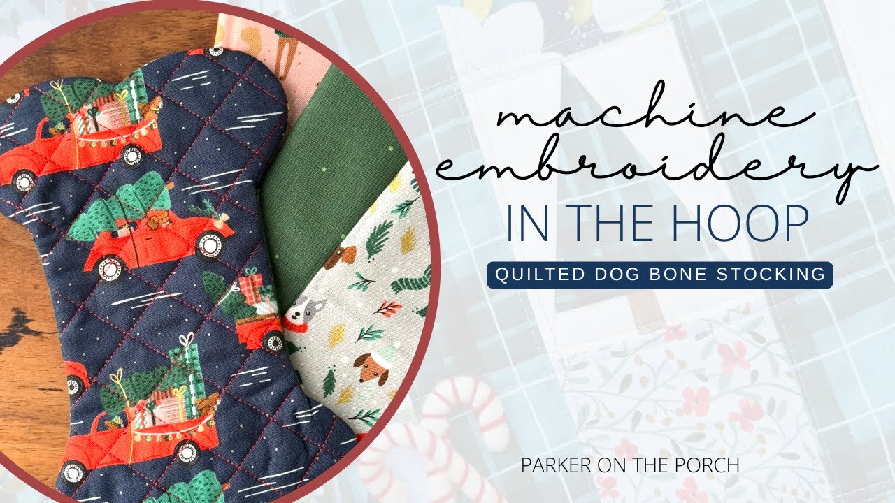 🐾🎄Рождественский чулок из лоскутного шитья «Собачья косточка» – Урок по вышивке в пяльцах от Коллин