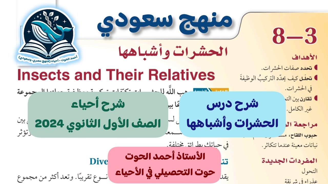 3-8 شرح درس الحشرات وأشباهها - أحياء الصف الأول الثانوي منهج سعودي 2024