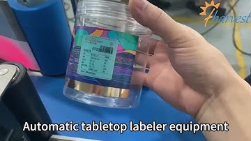 #Automatic plastic jar #tabletop #labeling machine, Round can body #labeler #equipment