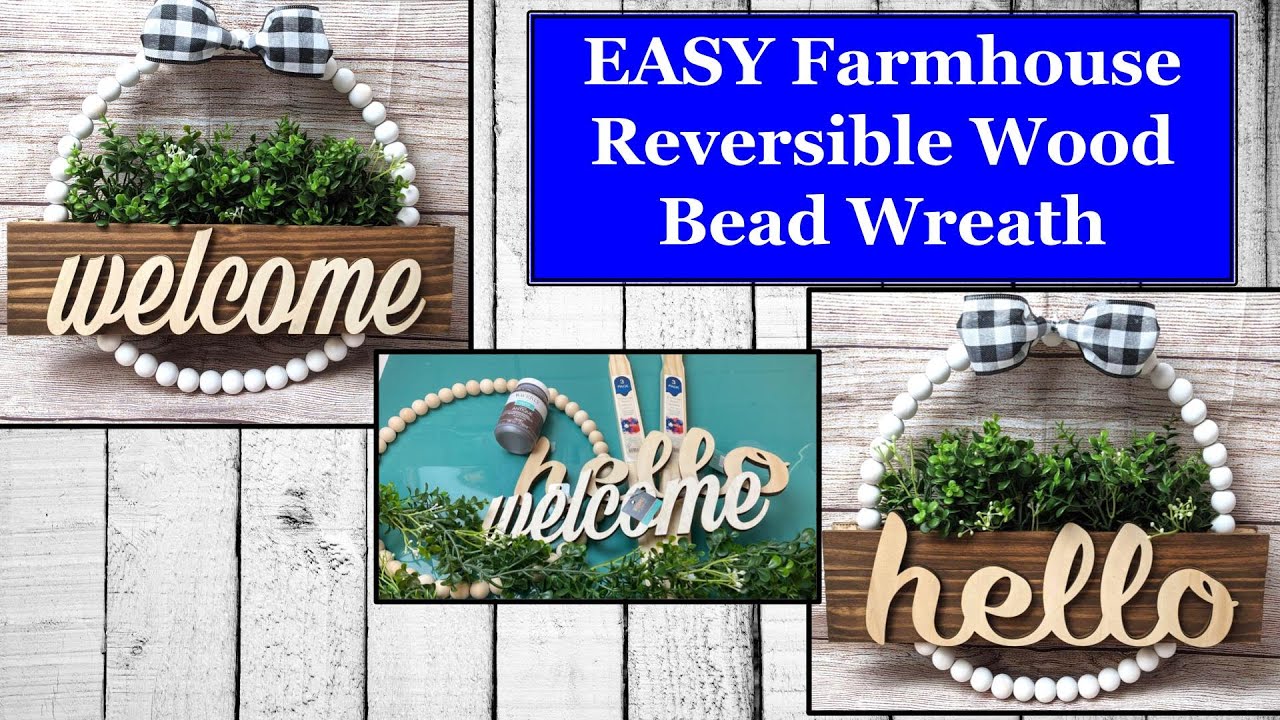 EASY HIGHEND FARMHOUSE WOOD BEAD WREATH REVERSIBLE SIGN Hobby Lobby