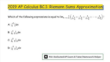 2019 AP Calculus BC.1: Which  is equal to lim _n →∞1/n(1/2+1/n+1/2+2/n+1/2+3/n+⋯+1/2+n/n)?