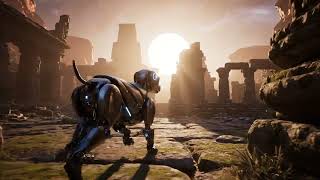 The robot's optical sensor flashes blue as it steps over moss-covered stones screenshot 4