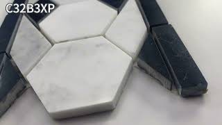 Carrara White Marble 2 Inch Hexagon Mosaic Border Listello Tile Horizontal Black Diamond C32B3Xp