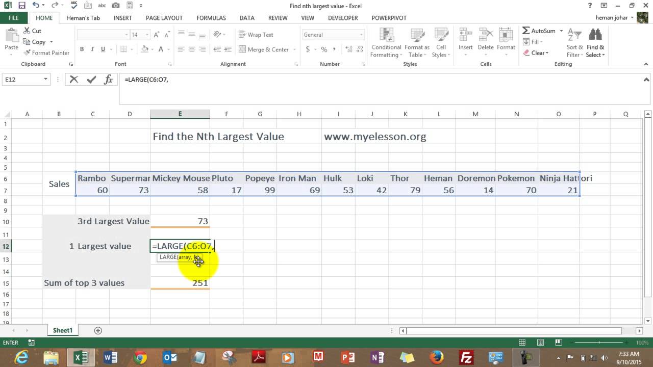 Find Nth Largest Value in Excel - YouTube