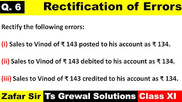 Rectification of Errors: Que 6 Solution | Rectification of Errors Ts Grewal solution