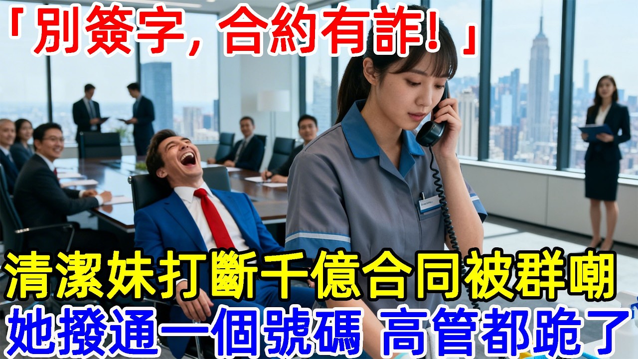 「別簽字，合約有詐！」23歲清潔妹打斷千億合同被群嘲，她冷笑撥通一個號碼，全場高管瞬間跪了…#故事頻道 #故事分享 #情感#臺灣#情感故事#幸福人生