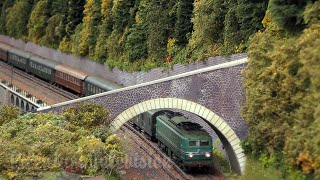 One of the nearly realistic French model railroad layouts - HO scale model trains of SNCF in France