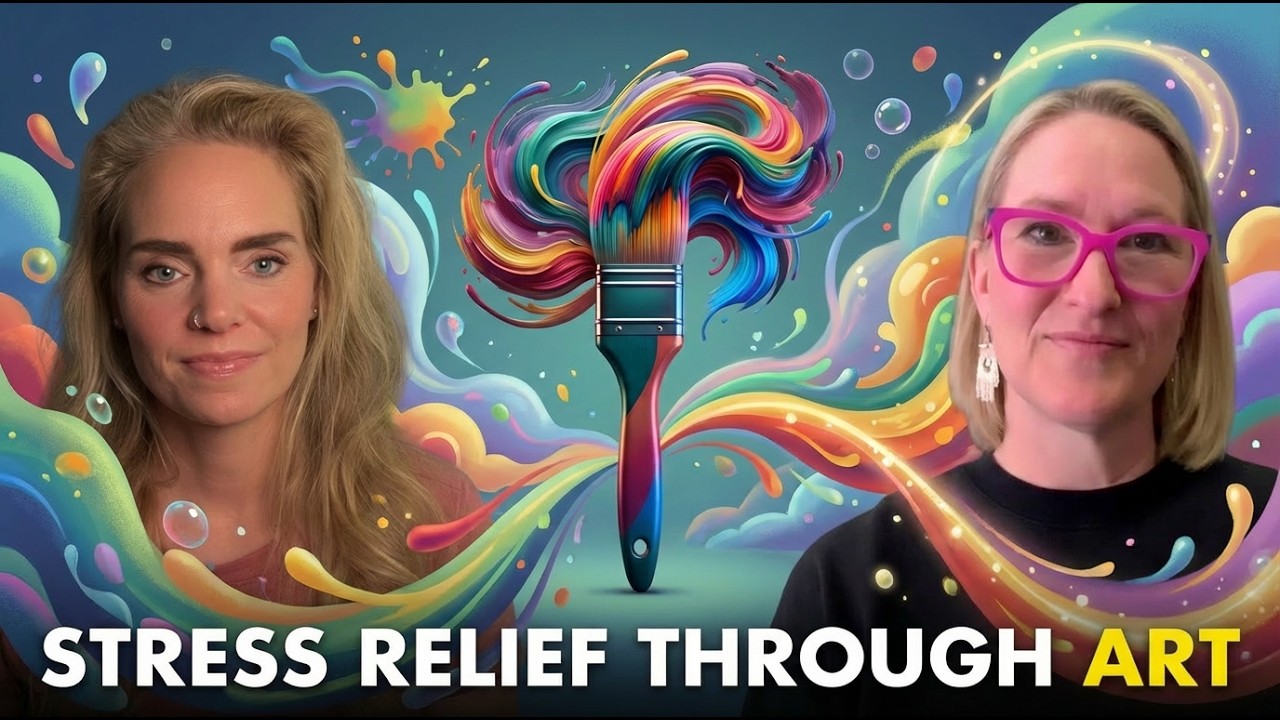 two people within paint, a paint brush and whimsicle colors.