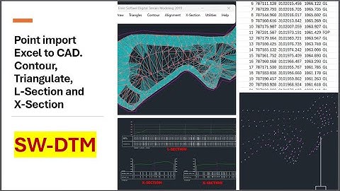 SW DTM tutorial- Import points in AutoCAD , Draw contour Triangulate, #L-section #X-section #survey