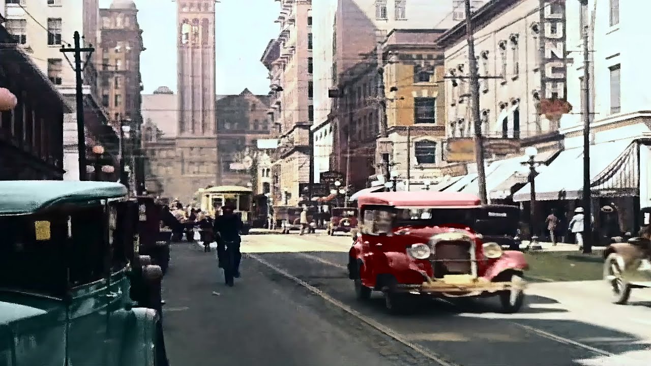 Detroit, Michigan 1930s in color [60fps, Remastered] w/sound design added