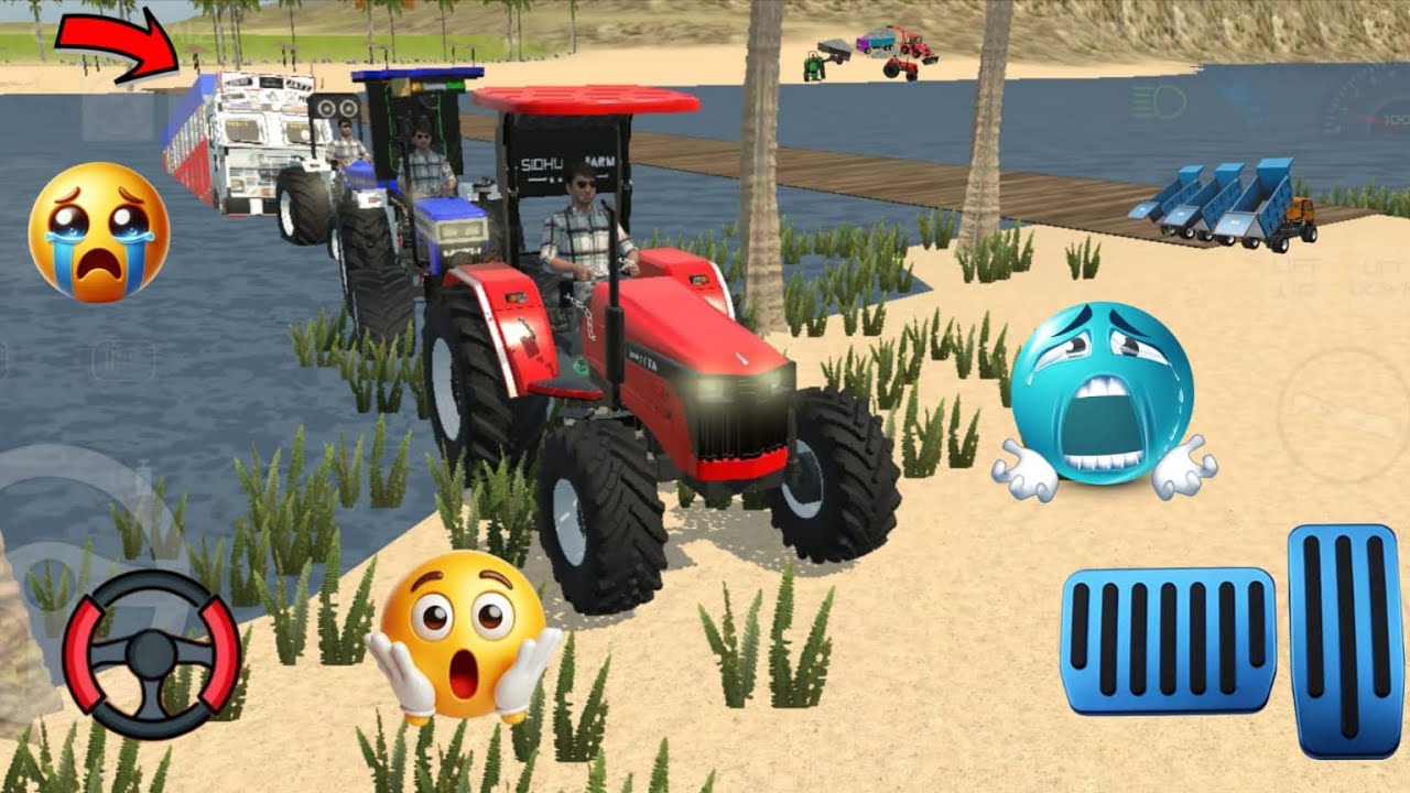 Truck stuck mud in tractor truck and rescue in the harvester and jcb #indianvhiclessimulator3d 
