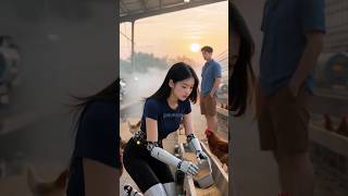 agricultural assistant, female humanoid robot takes care of and feeds chickens #humanoidrobot #ai
