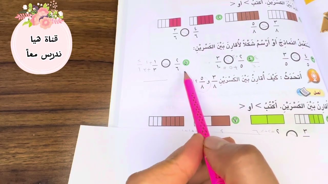 رياضيات صف الثالث الابتدائي صفحة 121 مقارنة الكسور