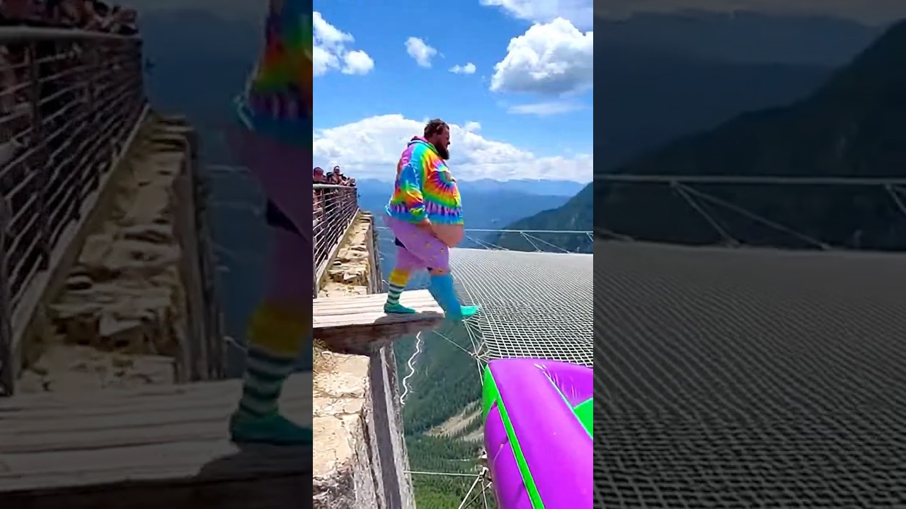 Most viral colourful cliff airbag jump 