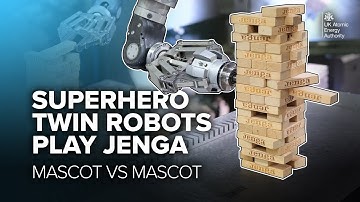 Superhero twin robots play Jenga - MASCOT vs MASCOT