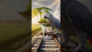 A Big Gray Parrot Plants A Papaya Tree On A Train Track And Gives It Lots Of Water