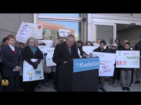 With Obamacare in court again, Menendez rallies against Trump in Jersey City