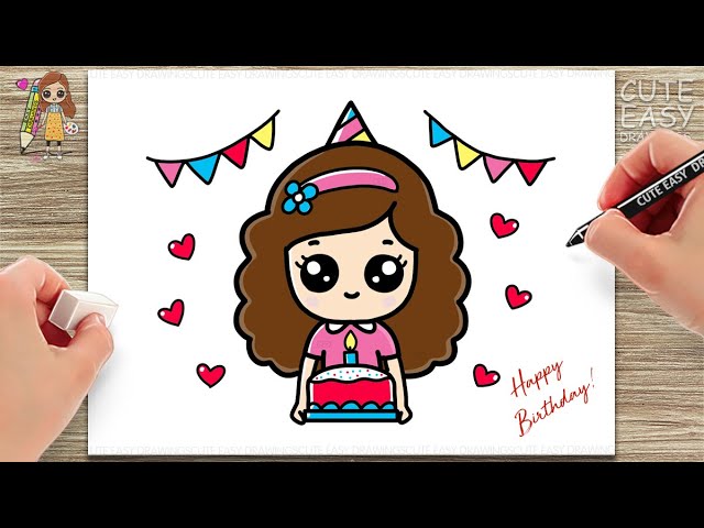 How to Draw a Cute little Girl Birthday / How to Draw a Birthday ...