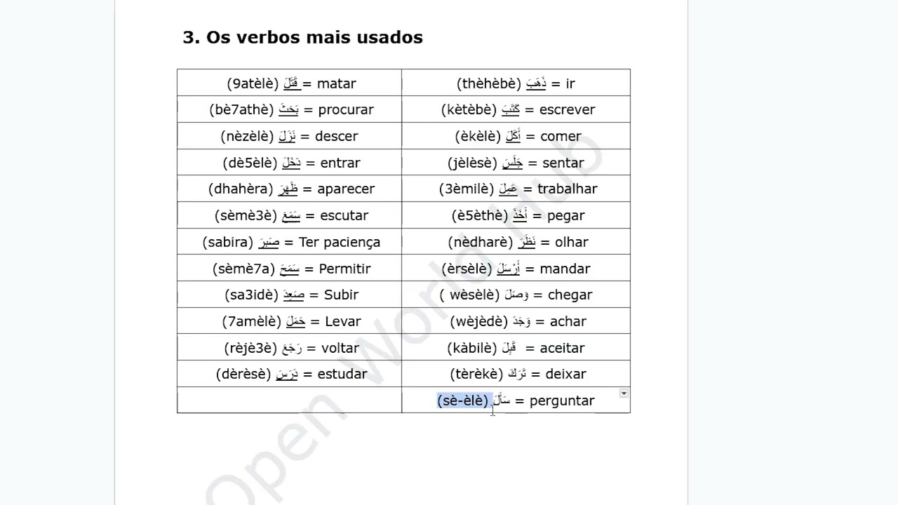 6.  Os verbos mais usados