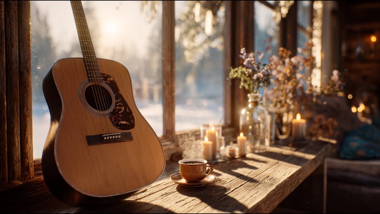 Зимний гитарный джаз и кофе: Уютные акустические мелодии для атмосферы кафе