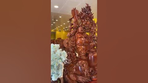 Tượng di lạc ngũ phúc đứng cành đào gỗ hương đá cao 1.35 - DL1702