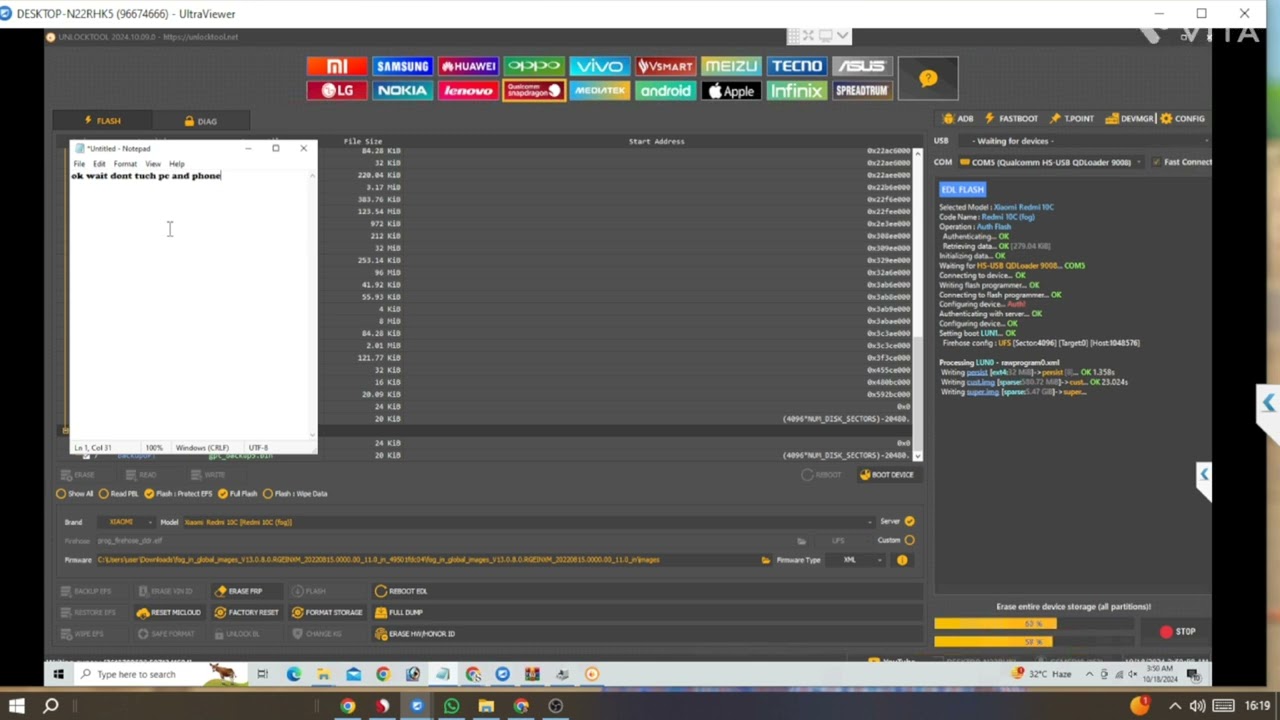 Redmi 10C (FOG) Full Flash With UNLOCKTOOL The System has been destroyed problem fix